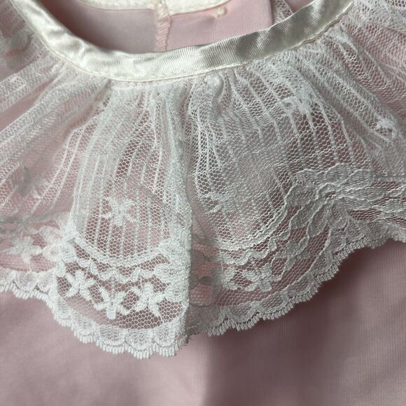 Vintage Le Maj Girl Ruffle Party Dress Size 4T Pink Satin White Lace Bubble Hem - Picture 16 of 16
